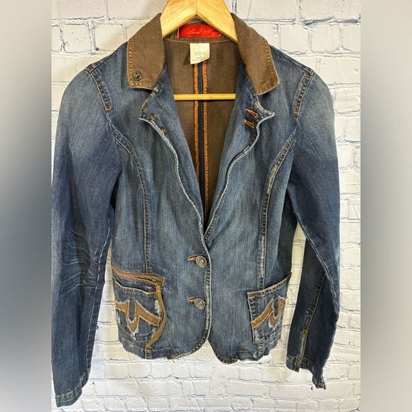 Anthropologie Level 99 Boho Streetwear Western Distressed Denim Blazer Jacket S - Picture 1 of 14